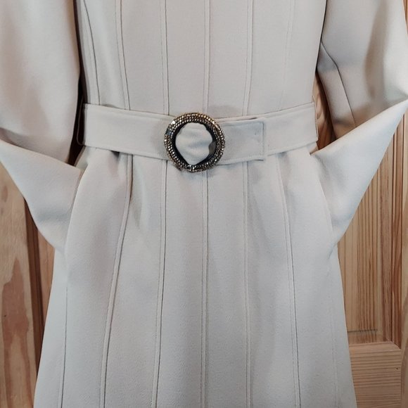 Vintage Stegari Fur Trimmed Beige Dress Jackie Kennedy Style Small Xtra Small - Picture 3 of 12